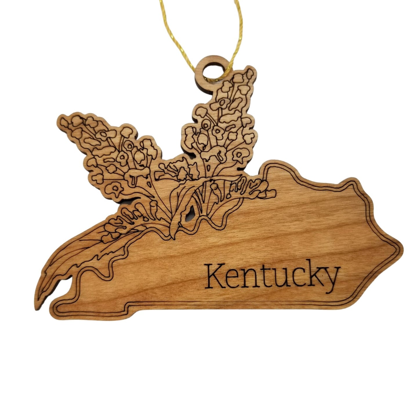 Kentucky Wood Ornament - KY State Shape with State Flowers Goldenrod - Handmade Wood Ornament Made in USA Christmas Decor