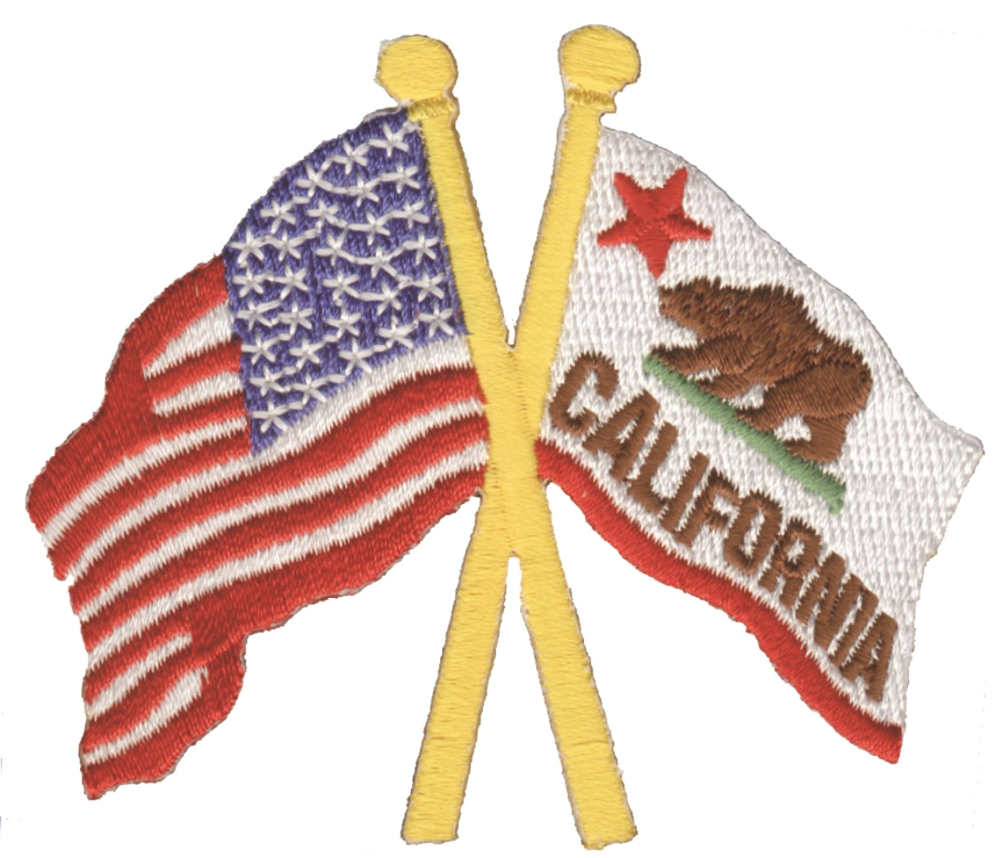 California & US flags crossed cut out souvenir or uniform embroidered patch