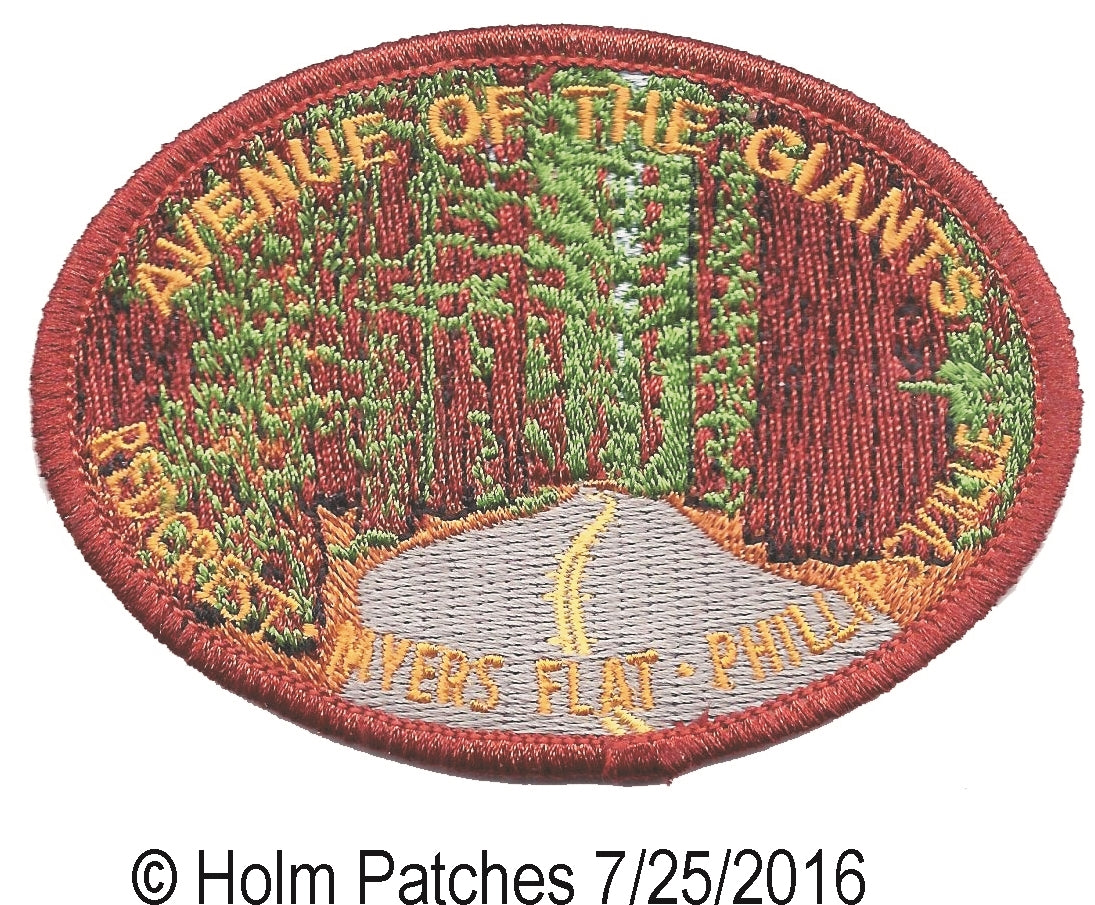 AVENUE OF THE GIANTS souvenir embroidered patch - REDCREST - MYERS FLAT - PHILLIPSVILLE