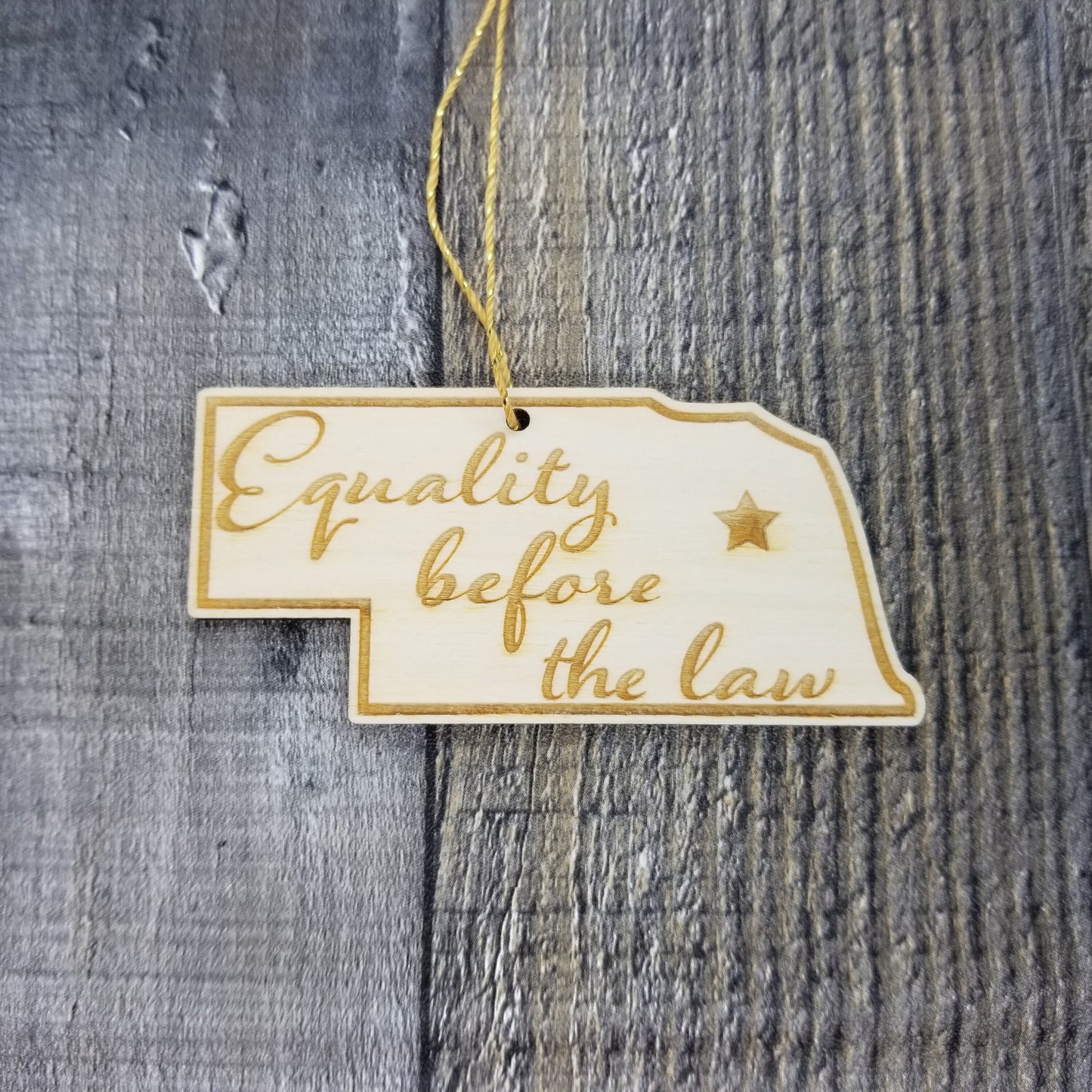 Nebraska Wood Ornament - NE State Shape with State Motto - Handmade Wood Ornament Made in USA Christmas Decor