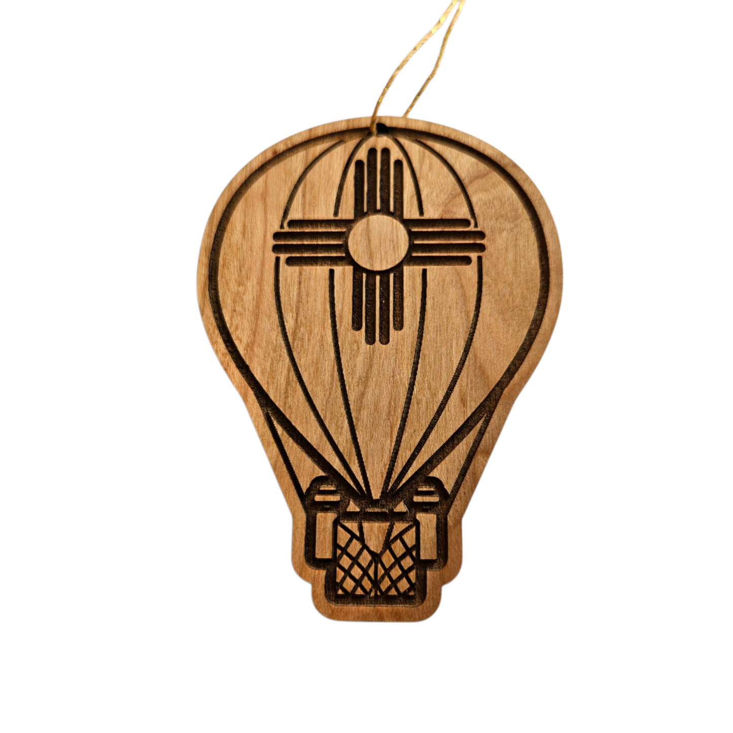 New Mexico Wood Ornament - NM Hot Air Balloon with Zia - Handmade in USA - 15796