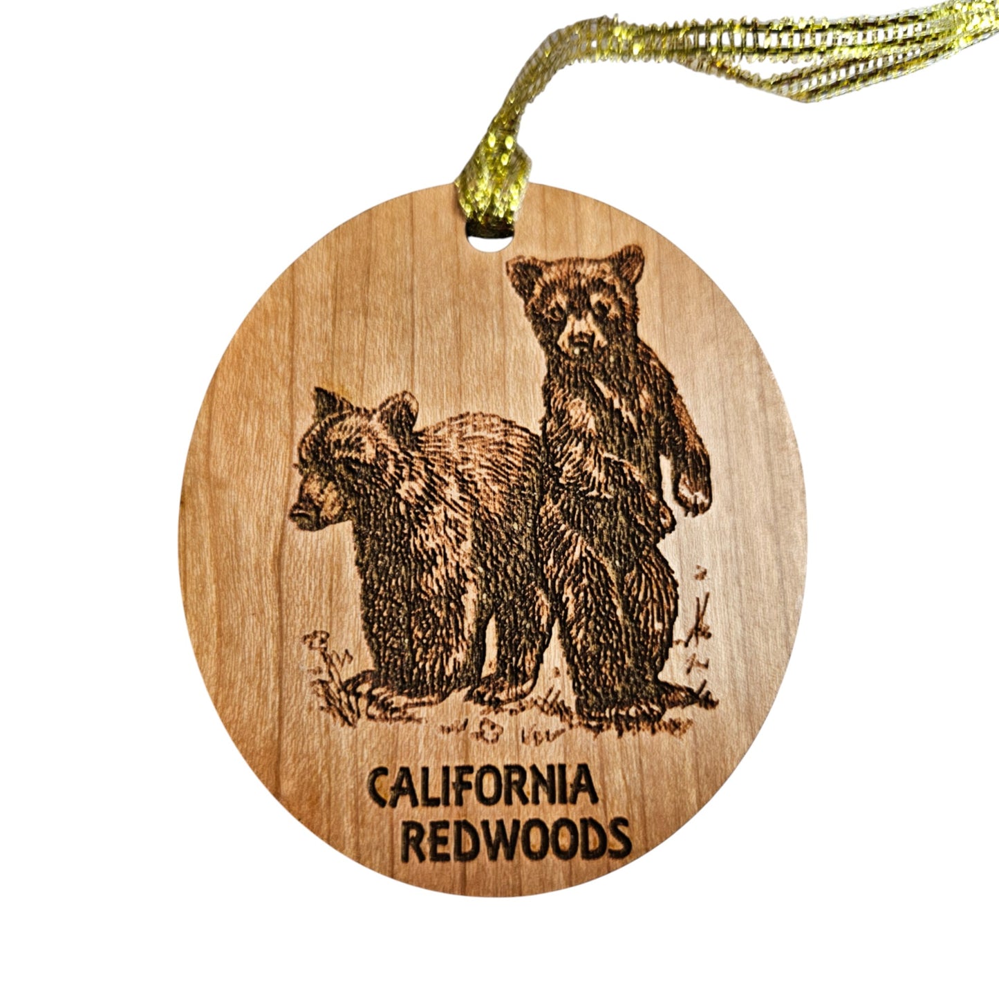 Bear Cubs Christmas Ornament California Redwoods Wood Souvenir - 15804