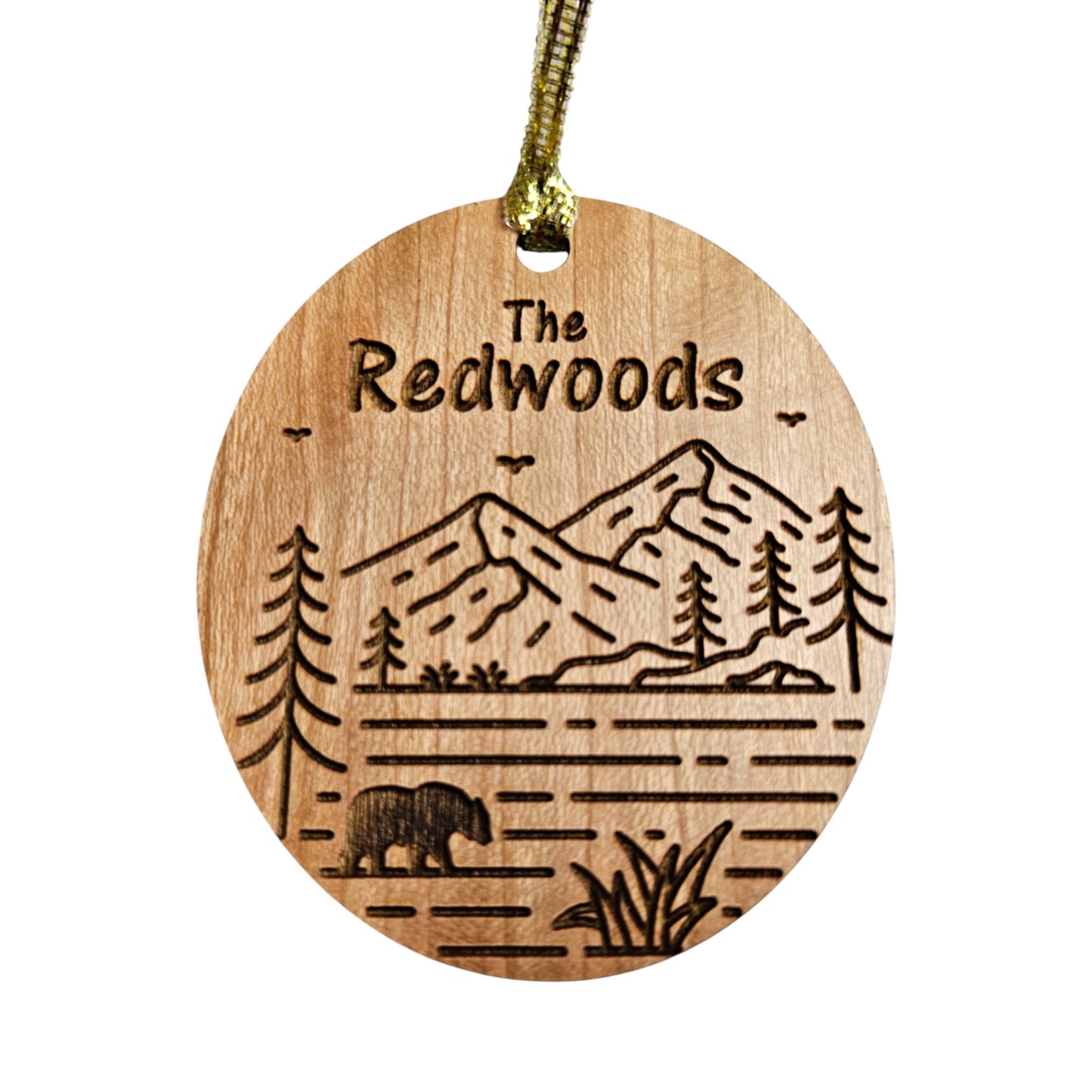 The Redwoods Ornament - Mountains Bear Trees Handmade Wood Souvenir - 15805