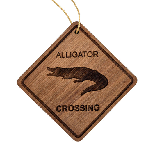 Alligator Crossing Ornament - Alligator Ornament - Wood Ornament Handmade in USA - Alligator Souvenir Gift - Christmas Home Decor