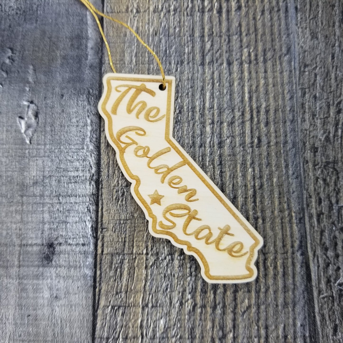 California Wood Ornament - CA State Shape with State Motto - Handmade Wood Ornament Made in USA Christmas Decor