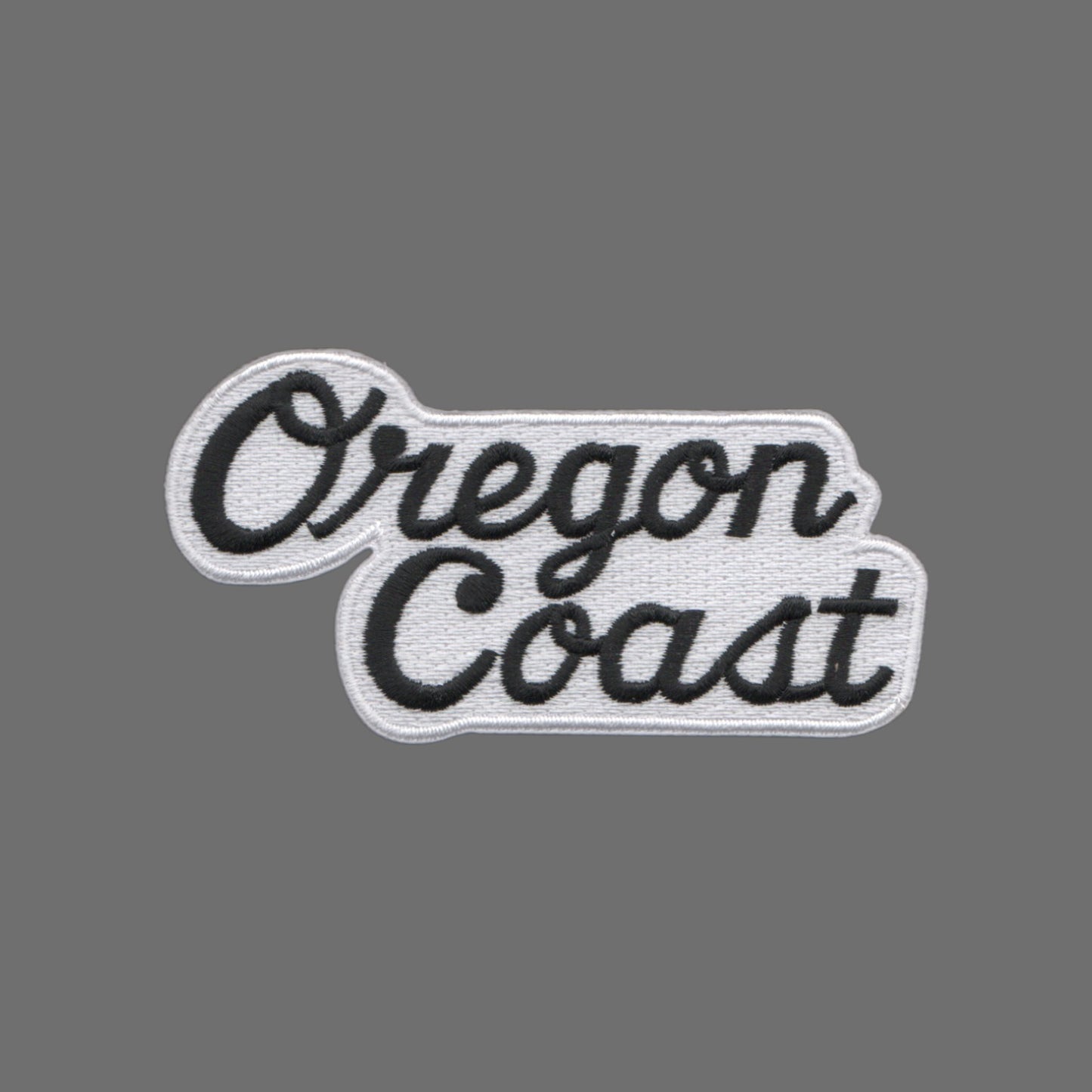 Oregon Coast Script Black on White Souvenir Embroidered Patch Iron On - 2850-01/39