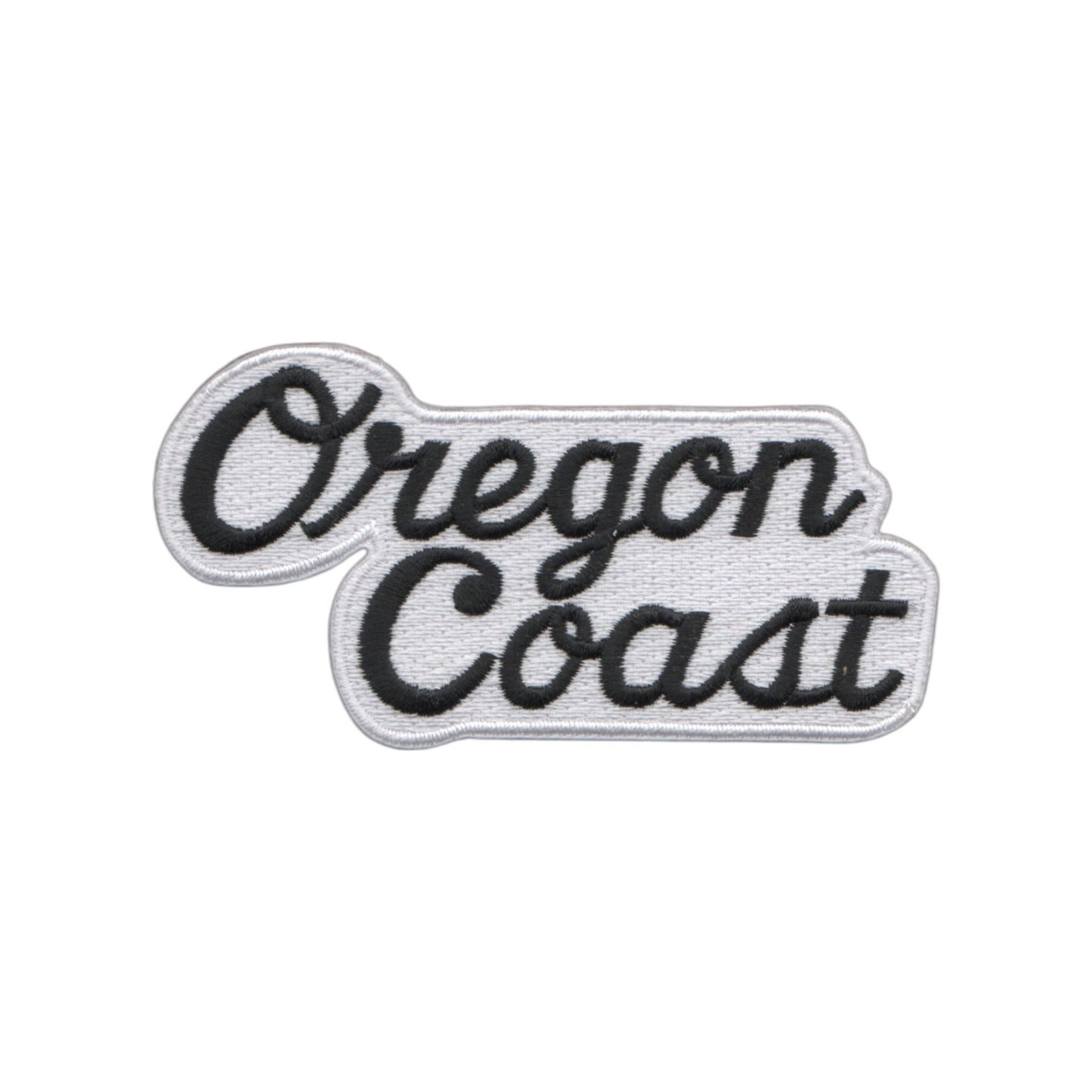 Oregon Coast Script Black on White Souvenir Embroidered Patch Iron On - 2850-01/39