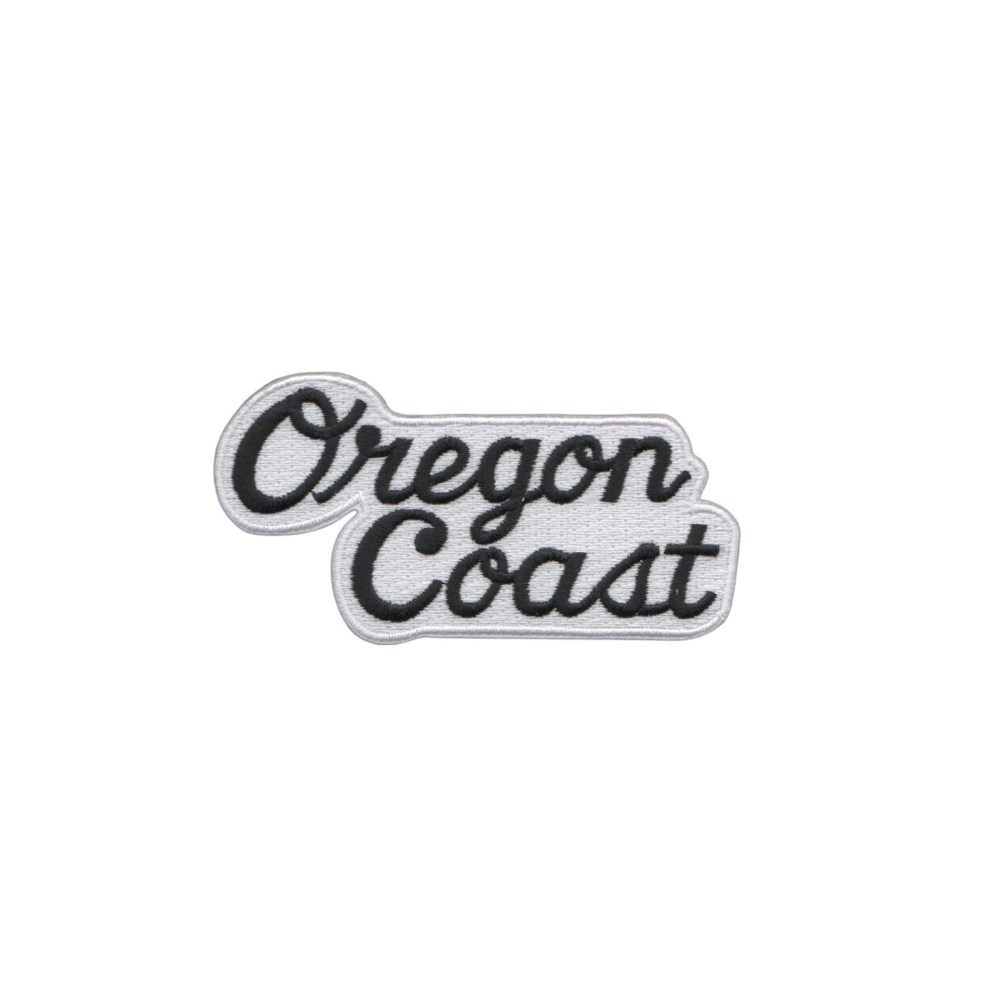 Oregon Coast Script Black on White Souvenir Embroidered Patch Iron On - 2850-01/39