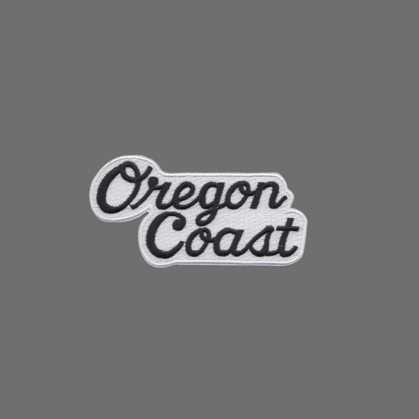 Oregon Coast Script Black on White Souvenir Embroidered Patch Iron On - 2850-01/39
