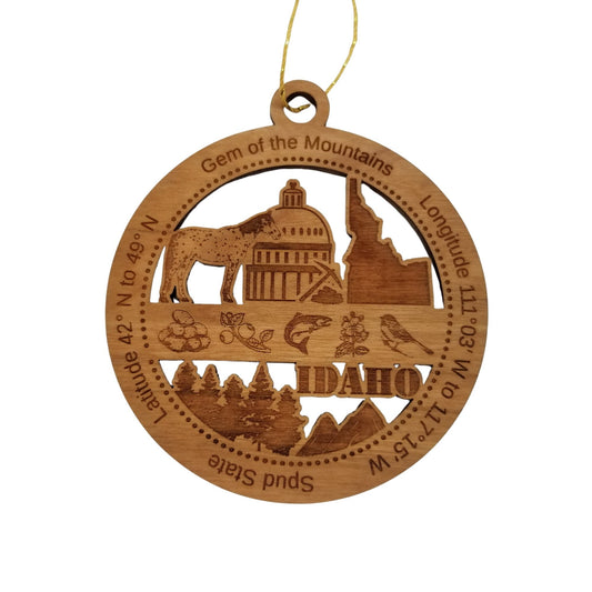Idaho Wood Ornament - ID Souvenir - Handmade Wood Ornament Made in USA State Shape Potatoes Fish Mountains Trees Cuthroat Trout