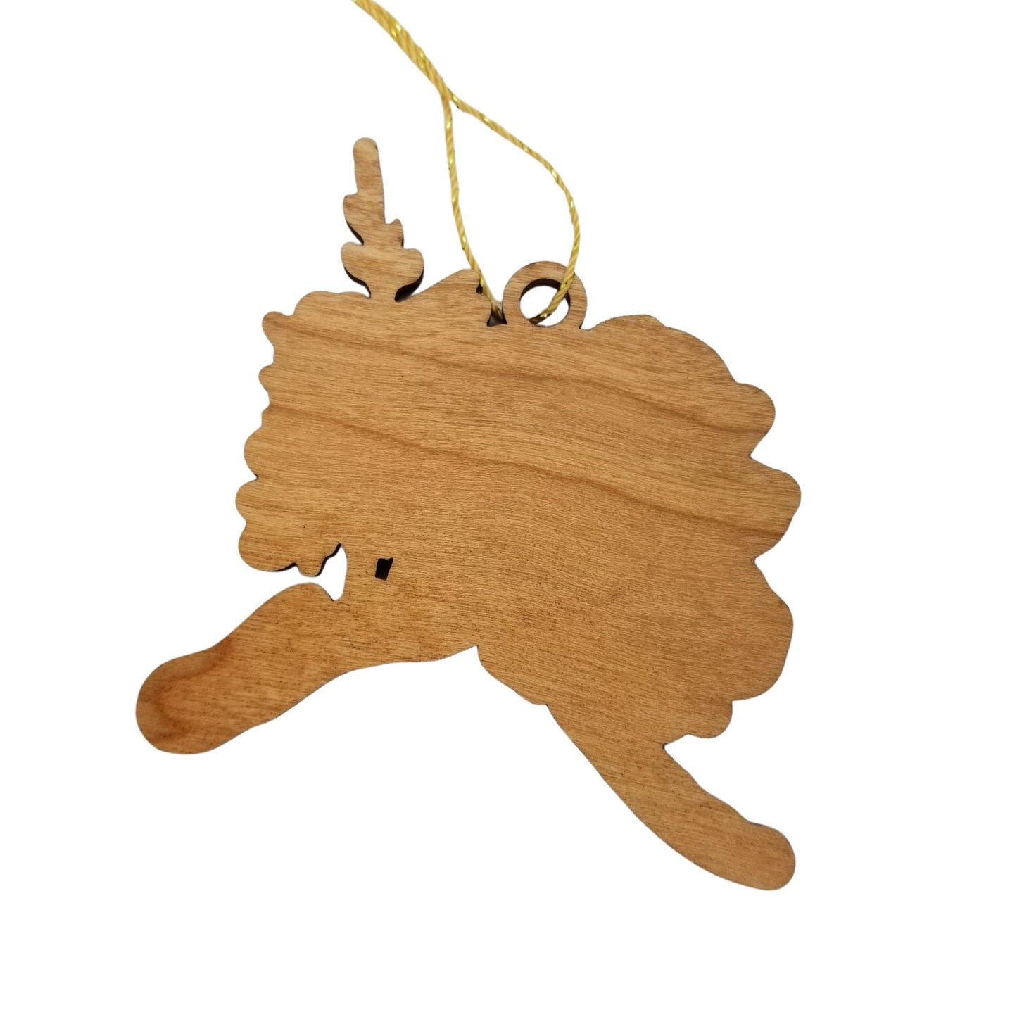 Alaska Wood Ornament - AK State Shape with State Flowers Forget Me Nots - Handmade Wood Ornament Made in USA Christmas Decor