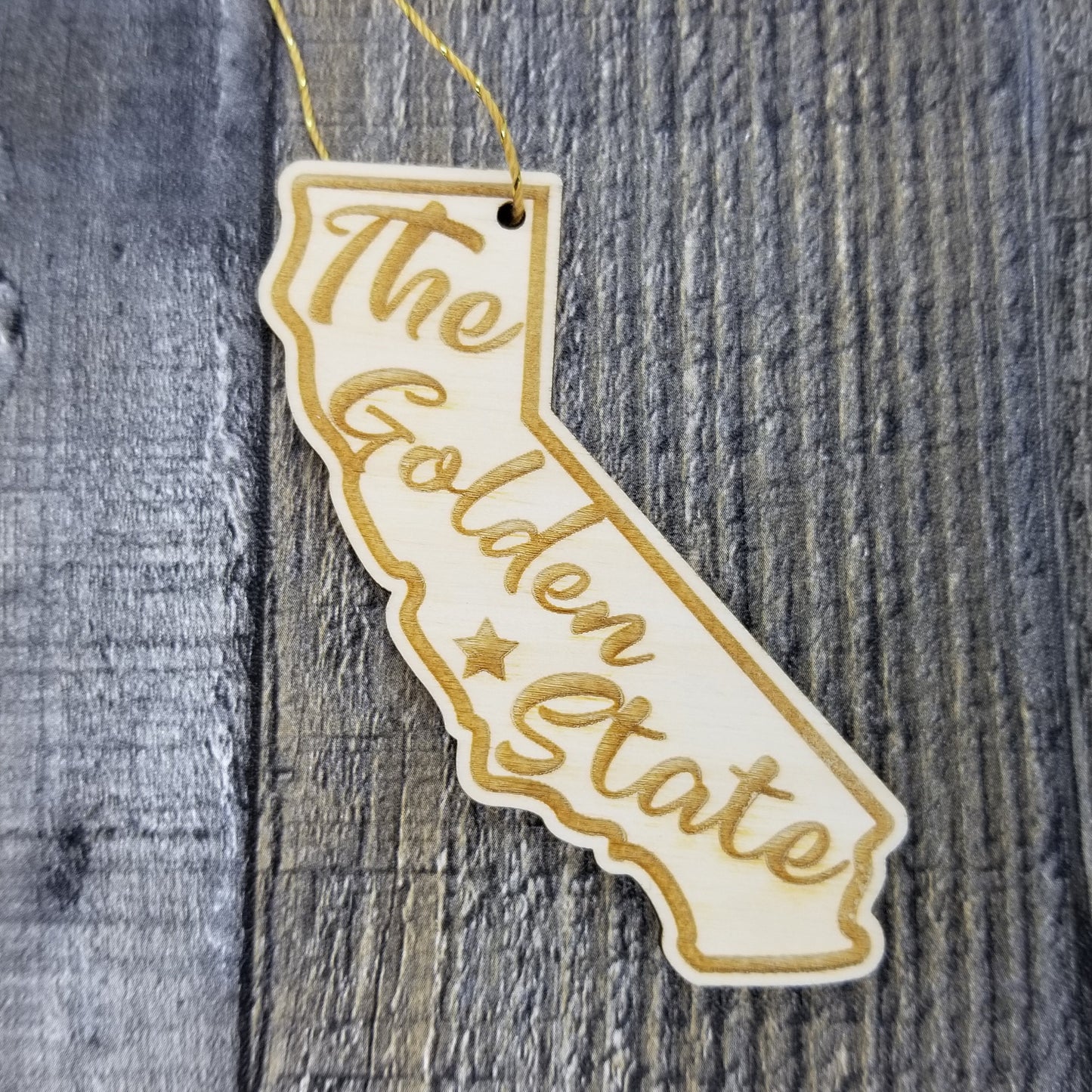California Wood Ornament - CA State Shape with State Motto - Handmade Wood Ornament Made in USA Christmas Decor