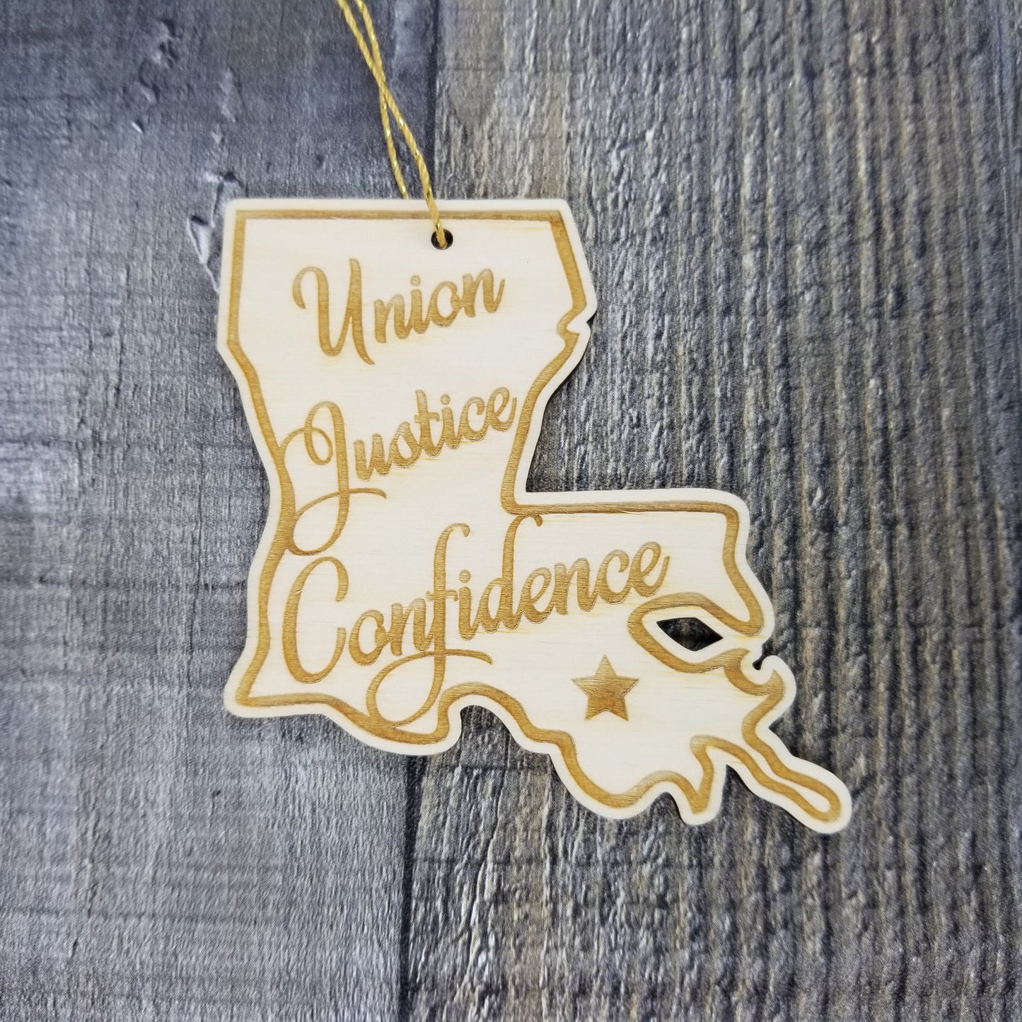 Louisiana Wood Ornament - LA State Shape with State Motto - Handmade Wood Ornament Made in USA Christmas Decor