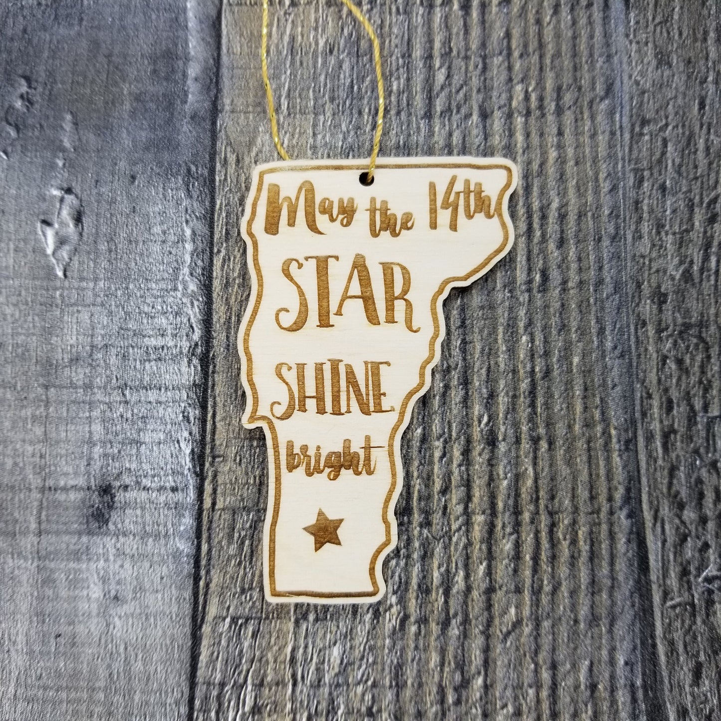 Vermont Wood Ornament - VT State Shape with State Motto - Handmade Wood Ornament Made in USA Christmas Decor