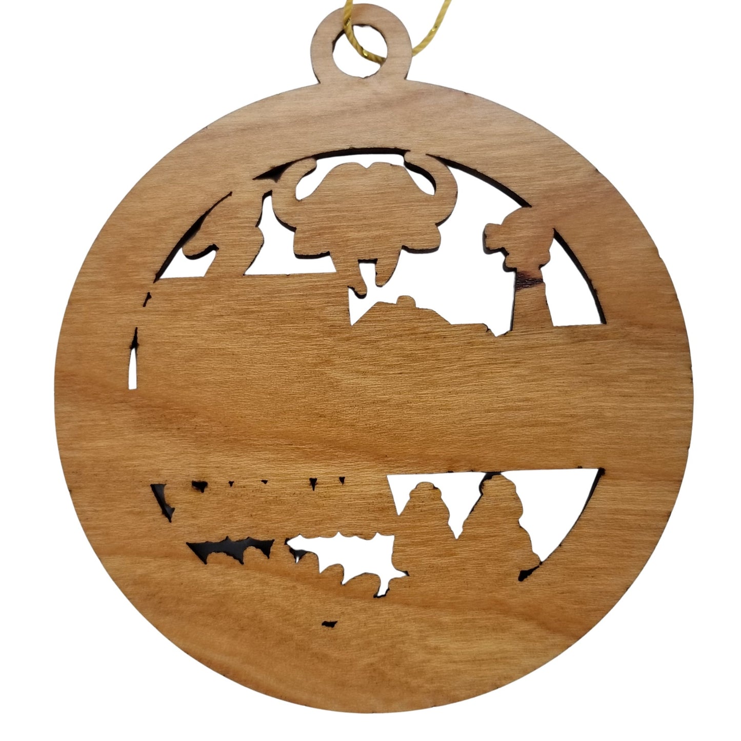 Kansas Wood Ornament - KS Souvenir - Handmade Wood Ornament Made in USA State Shape Windmill Barn Cowboys Bees Oil Drill Sunflower