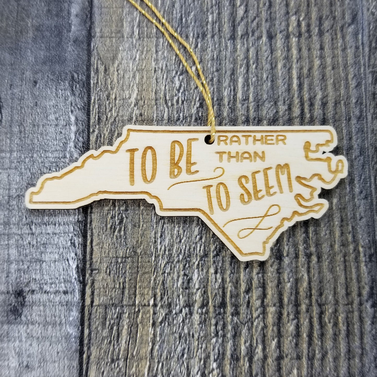 North Carolina Wood Ornament - State Shape with State Motto - Handmade Wood Ornament Made in USA Christmas Decor