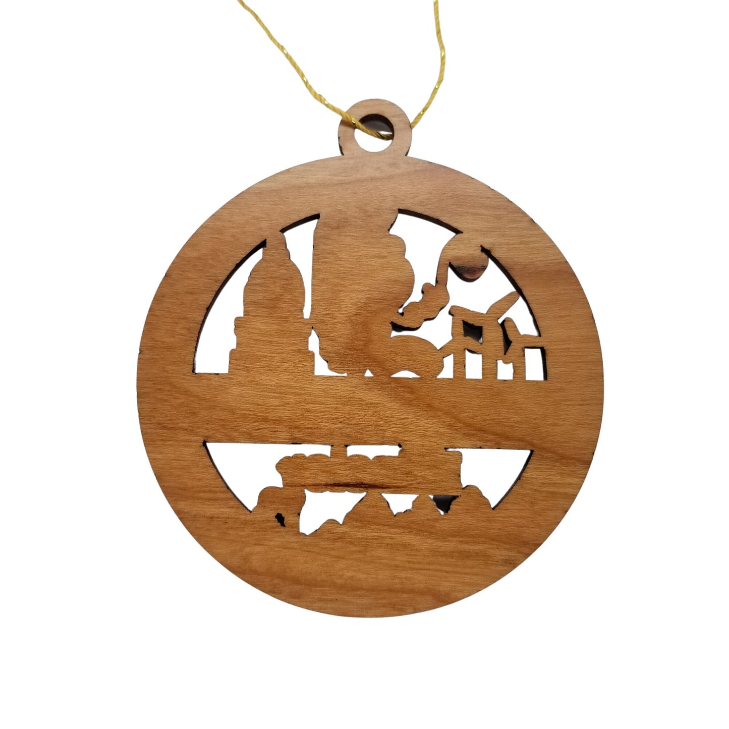 Illinois Wood Ornament - IL Souvenir - Handmade Wood Ornament Made in USA State Shape Wind Turbines Capitol Building Mining Wine Deer