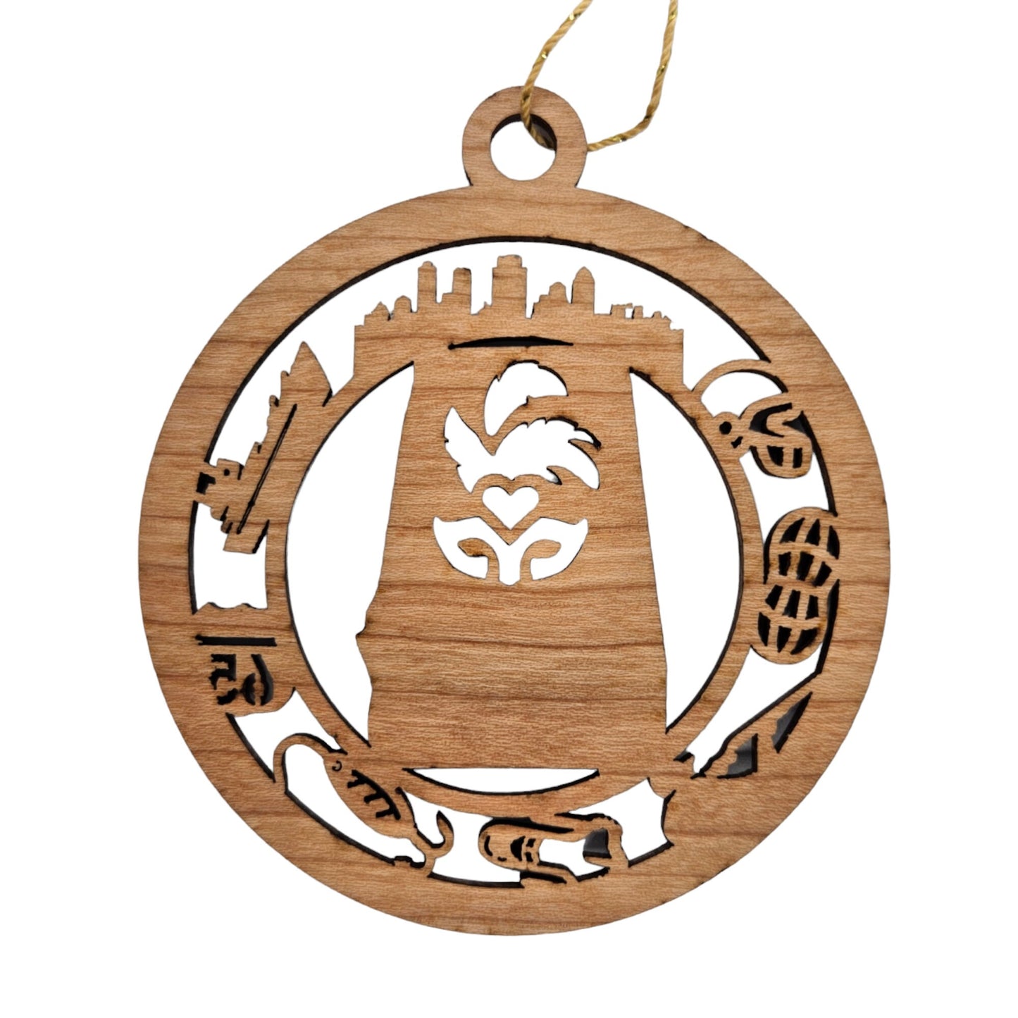 Alabama Wood Ornament - AL Souvenir - Handmade Wood Ornament Made in USA State Shape Football Peanuts Hunting Birmingham Gulf State Park