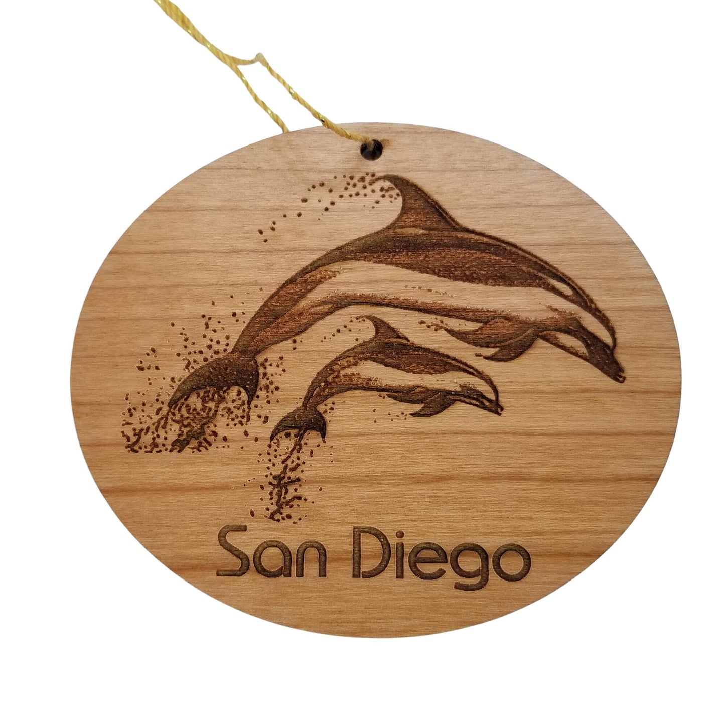 San Diego California Coastal Christmas Ornament Dolphins Handmade in USA Wood San Diego Souvenir - 15510