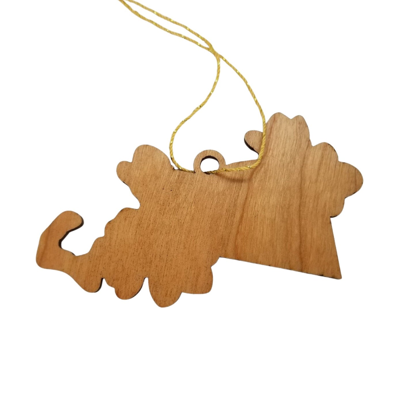 Massachusetts Wood Ornament - MA State Shape with State Flowers The Mayflower - Handmade Wood Ornament Made in USA Christmas Decor