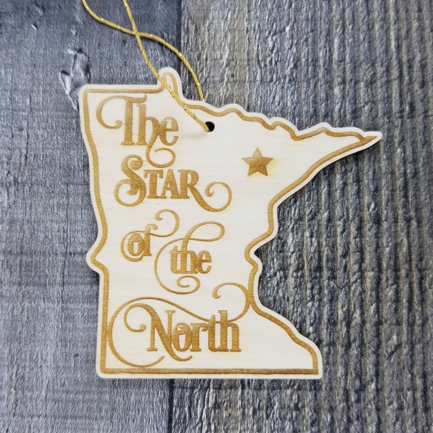 Minnesota Wood Ornament - MN State Shape with State Motto - Handmade Wood Ornament Made in USA Christmas Decor