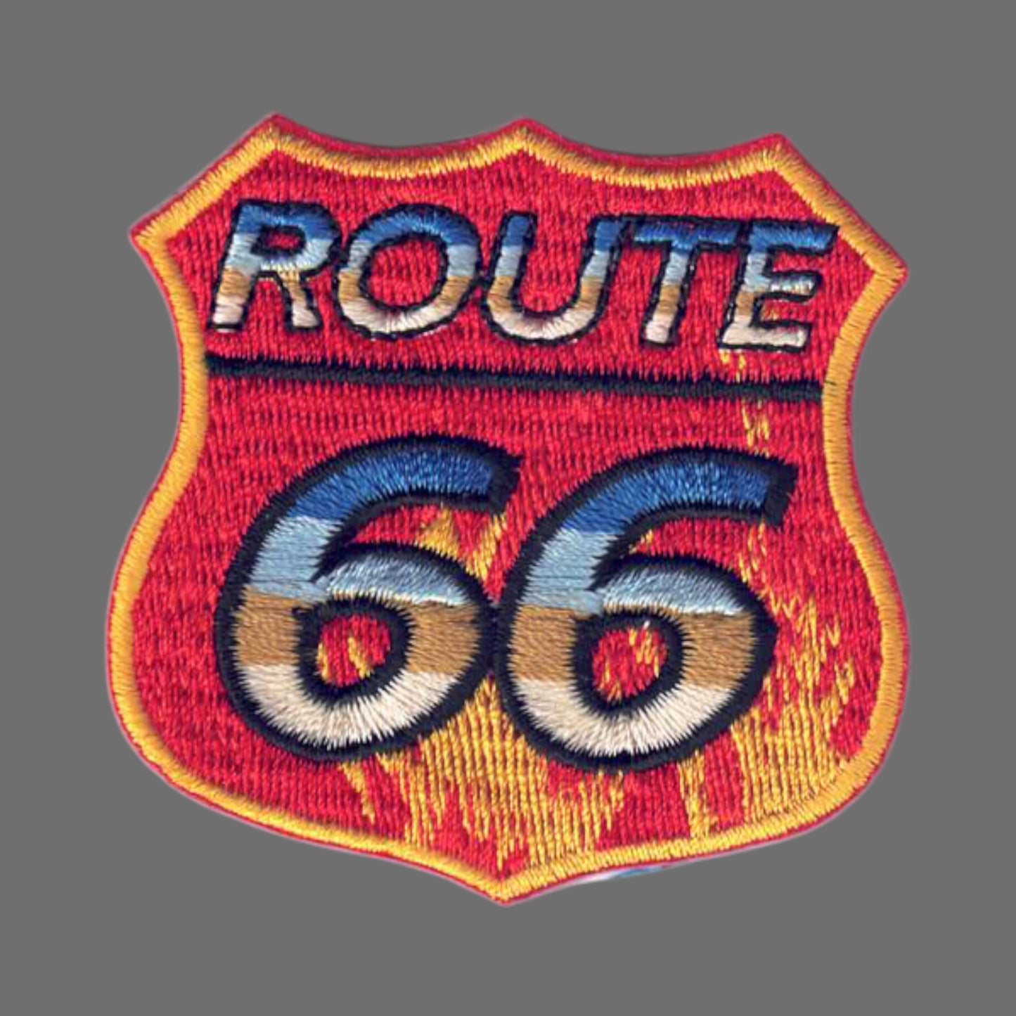 ROUTE 66 Fire Flames Shield Patch - 9596