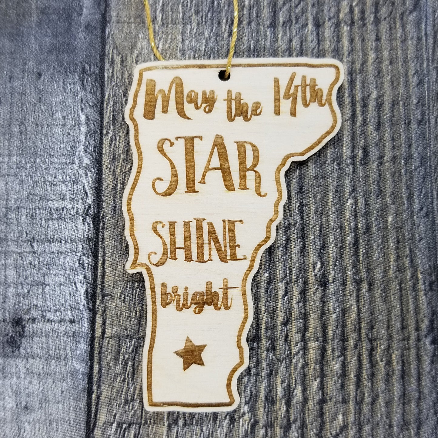 Vermont Wood Ornament - VT State Shape with State Motto - Handmade Wood Ornament Made in USA Christmas Decor
