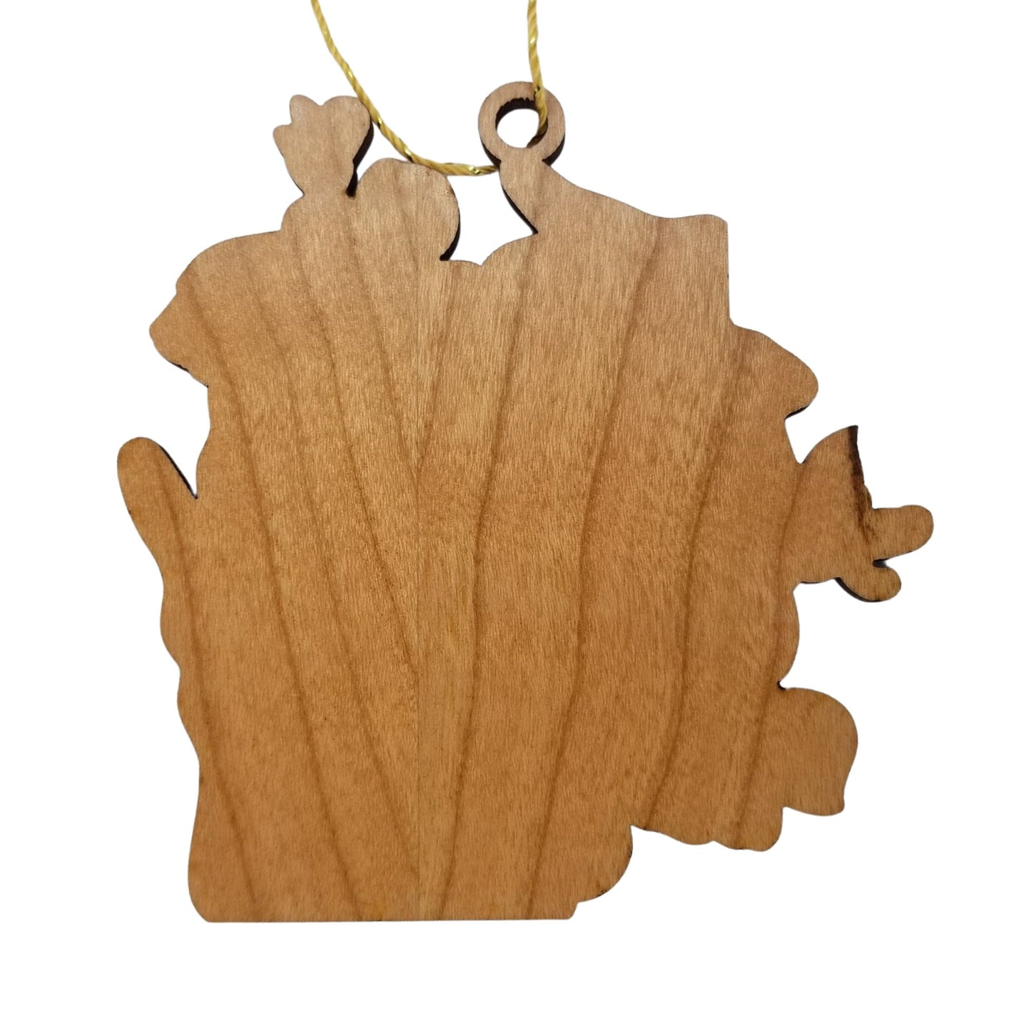 Wisconsin Wood Ornament - WI State Shape with State Flowers Wood Violet Blue Violet - Handmade Wood Ornament Made in USA Christmas Decor