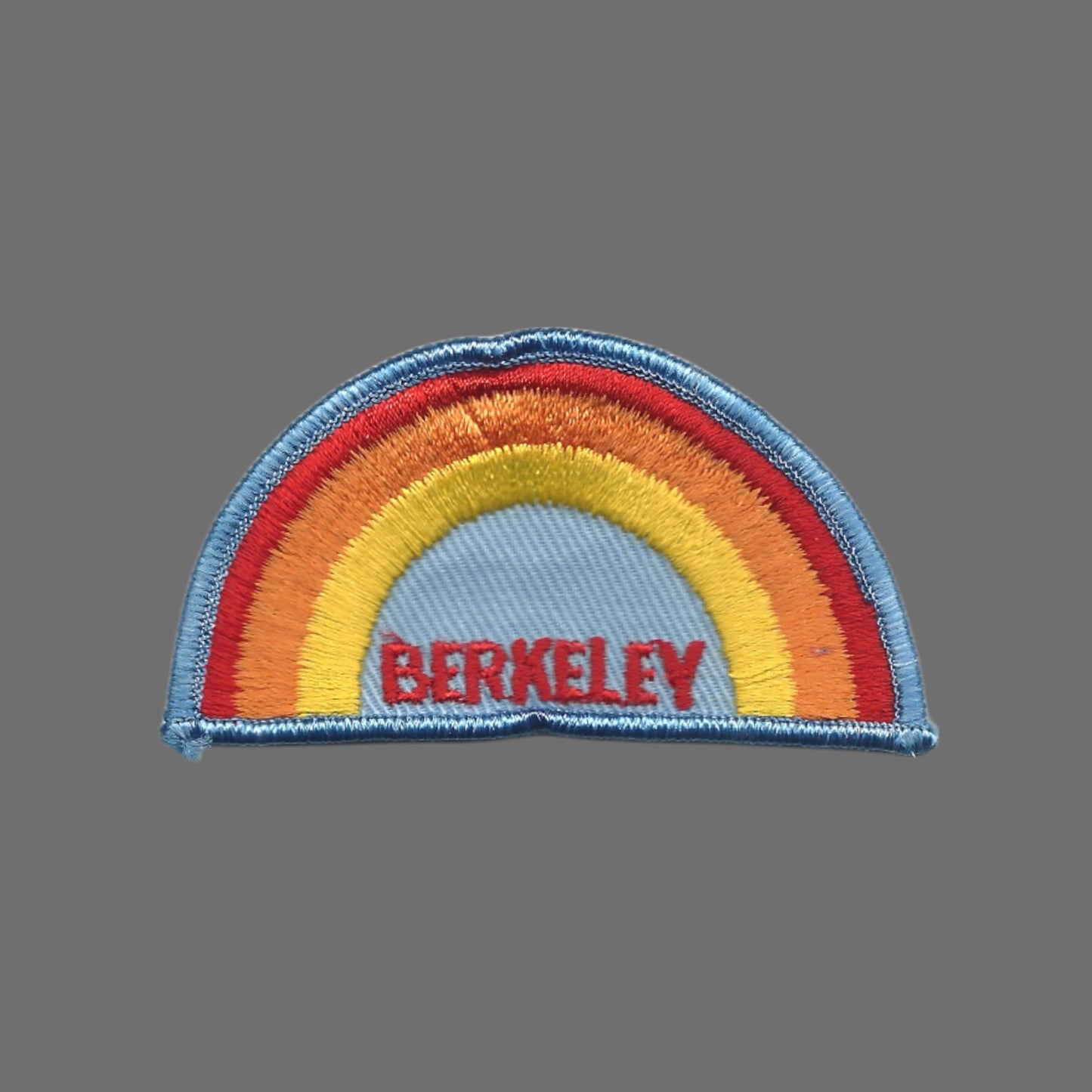 Vintage Berkeley Rainbow with Light Blue Border Embroidered Patch SEW On - BERKELEY-04LB