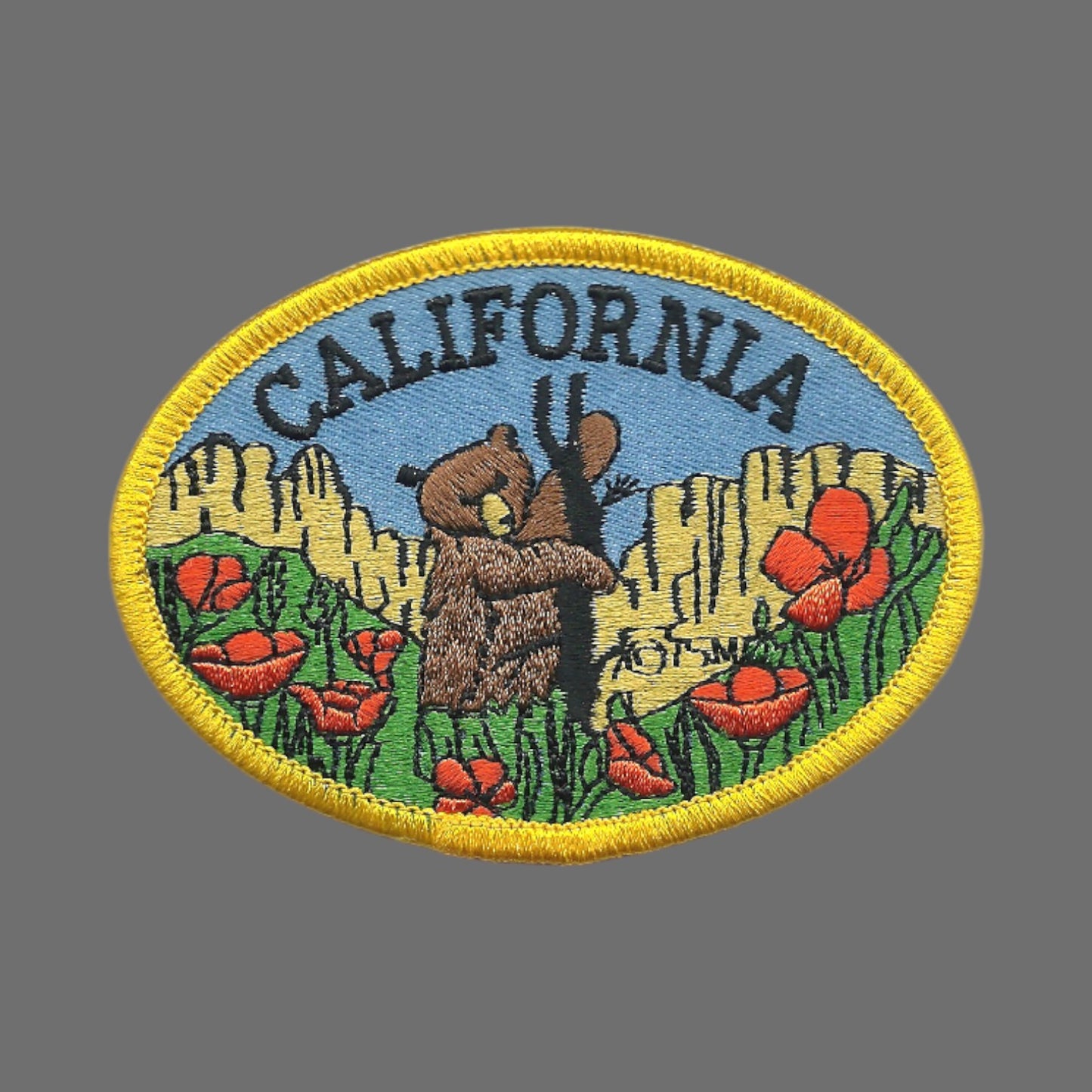 California Bear and Poppies Souvenir Embroidered Patch Iron On - CA-59