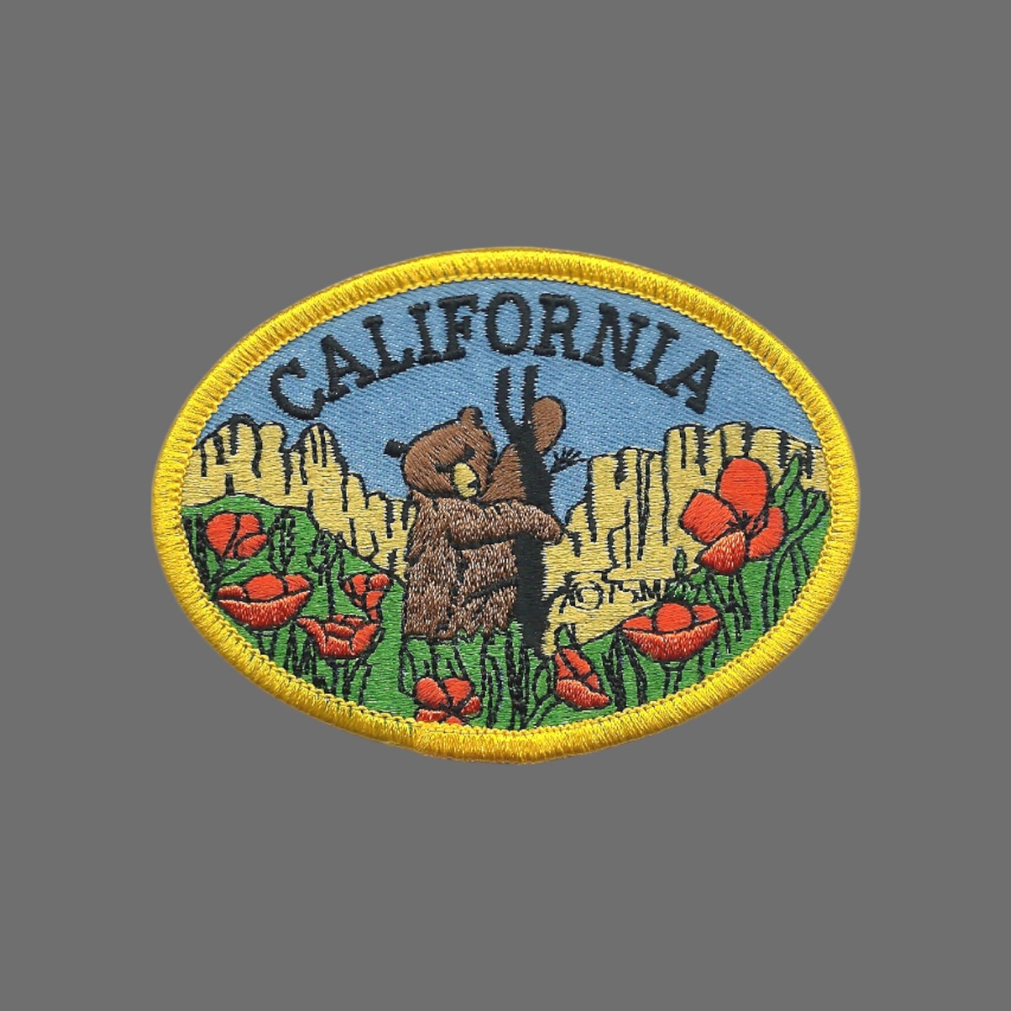 California Bear and Poppies Souvenir Embroidered Patch Iron On - CA-59