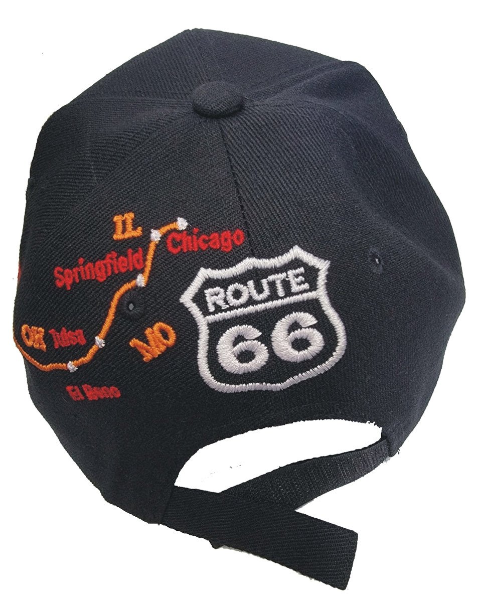 ROUTE 66 City Road Black Map Cap Hat - H1016BK