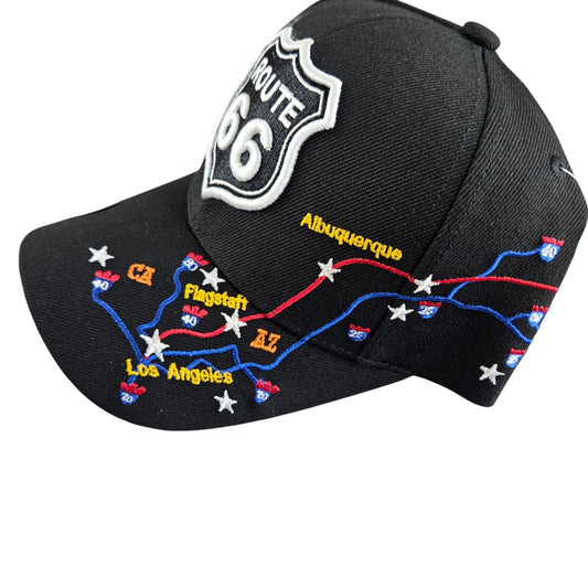 ROUTE 66 Black Shadow Road City Map Cap Hat - H1023