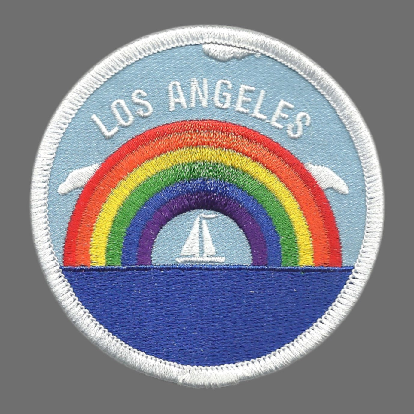LOS ANGELES Rainbow Sailboat Souvenir Embroidered Patch Iron On - LA-35