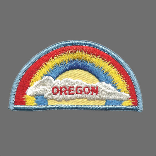 Oregon Rainbow and Cloud Souvenir Embroidered Patch VINTAGE SEW ON - OR-05 Light Blue Border
