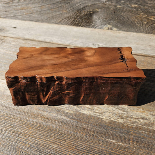 Handmade Wood Box with Redwood Tree Engraved Rustic Curly Wood #615