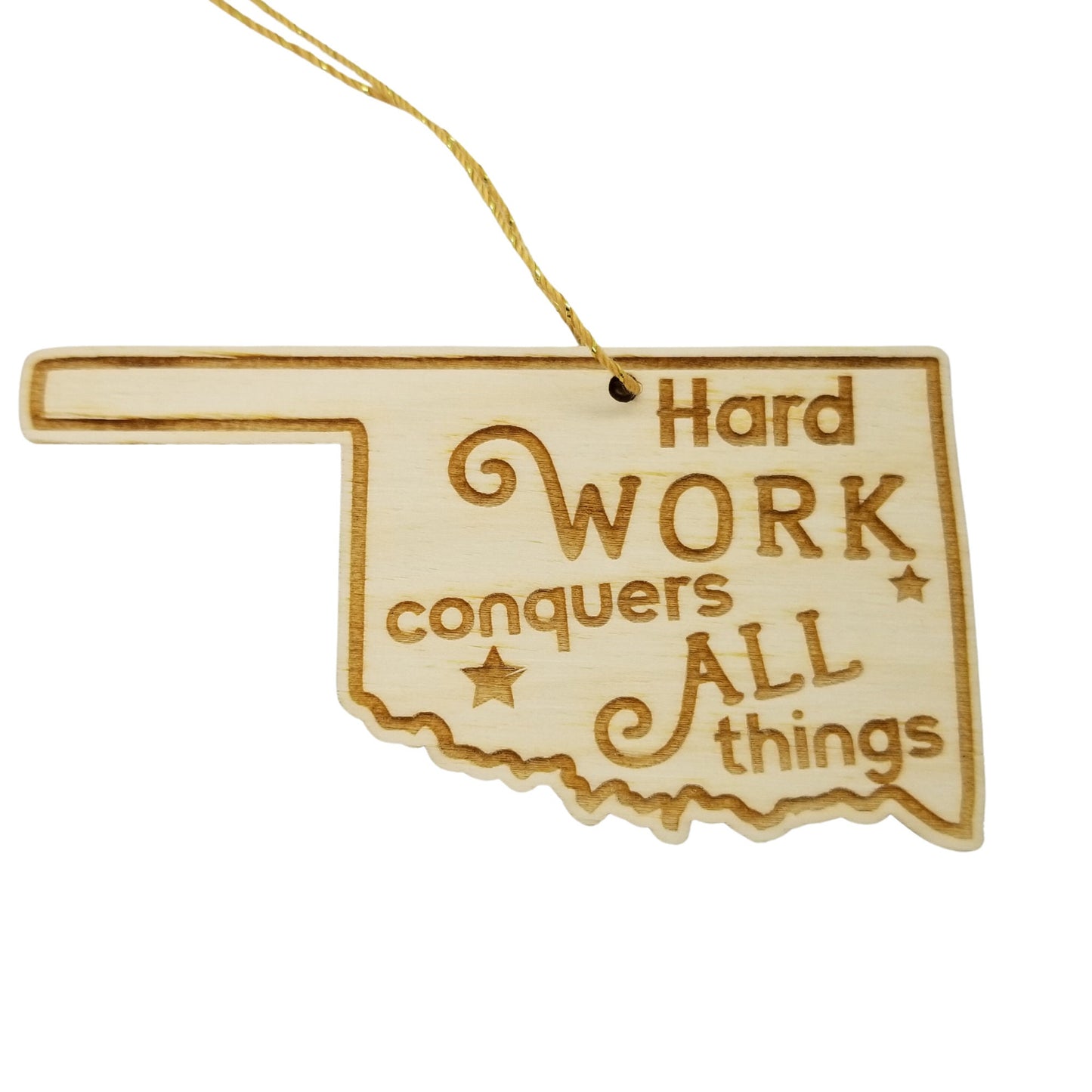 Oklahoma Wood Ornament - OK State Shape with State Motto - Handmade Wood Ornament Made in USA Christmas Decor