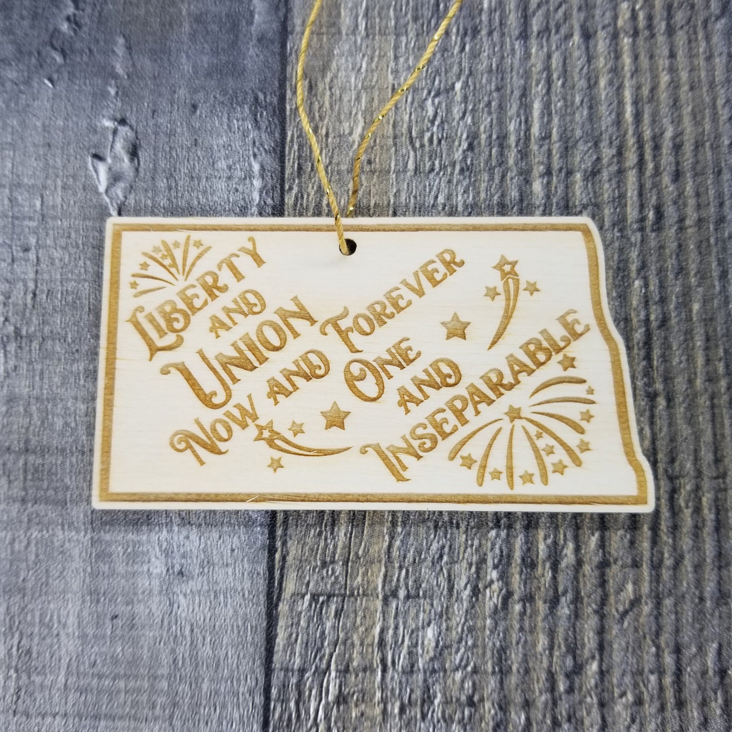 North Dakota Wood Ornament - ND State Shape with State Motto Cutout - Handmade Wood Ornament Made in USA Christmas Decor