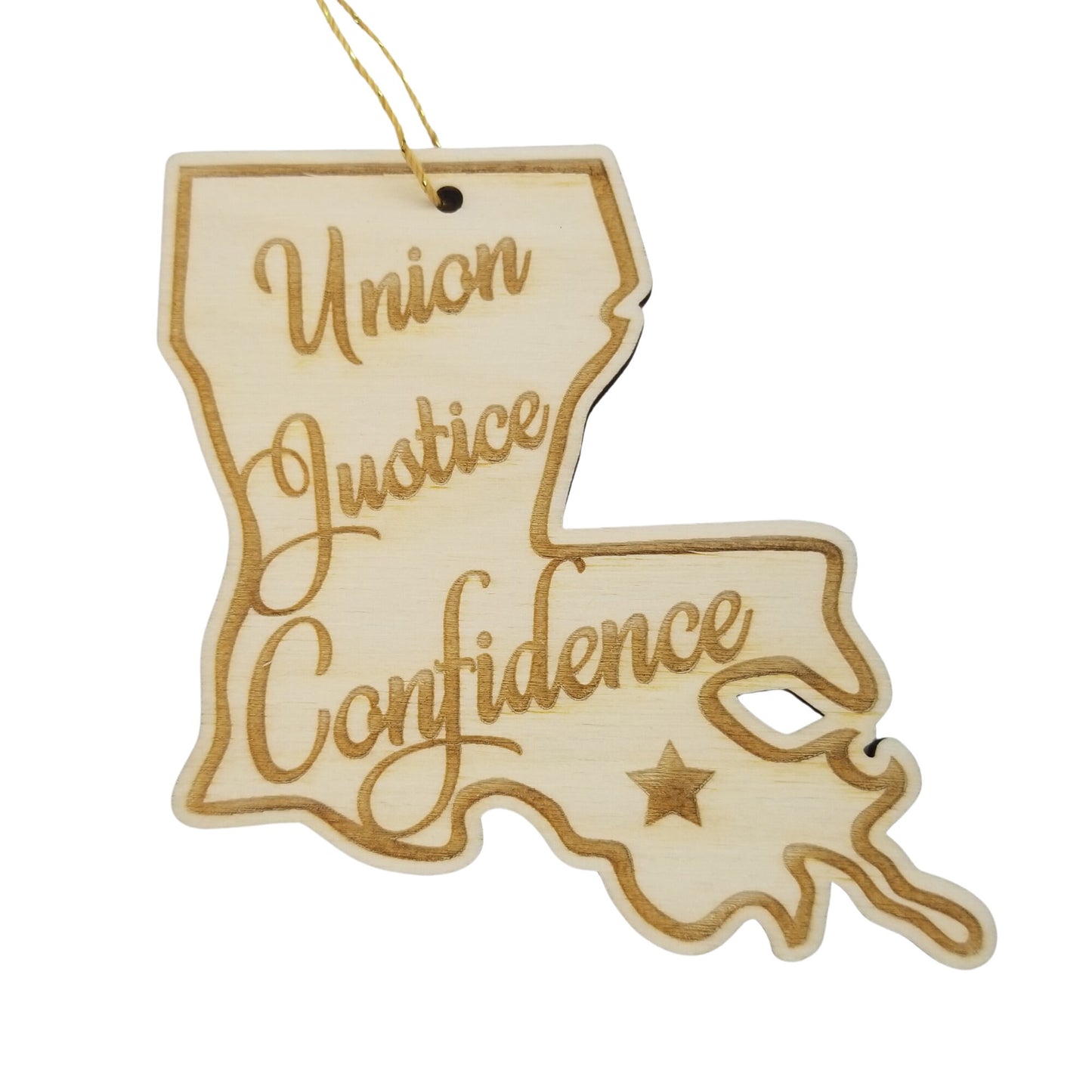 Louisiana Wood Ornament - LA State Shape with State Motto - Handmade Wood Ornament Made in USA Christmas Decor
