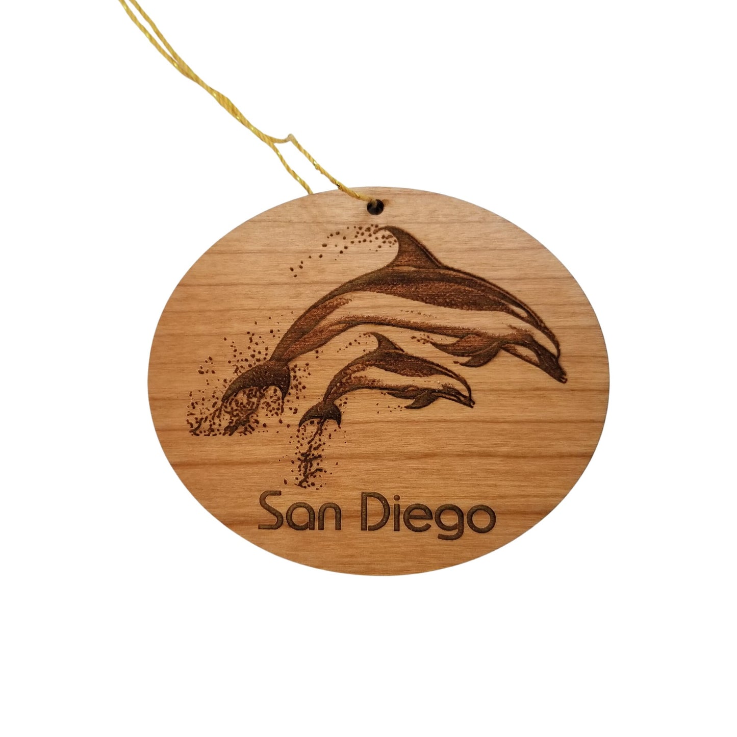 San Diego California Coastal Christmas Ornament Dolphins Handmade in USA Wood San Diego Souvenir - 15510