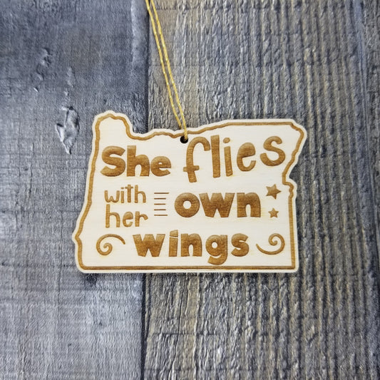 Oregon Wood Ornament - OR State Shape with State Motto - Handmade Wood Ornament Made in USA Christmas Decor