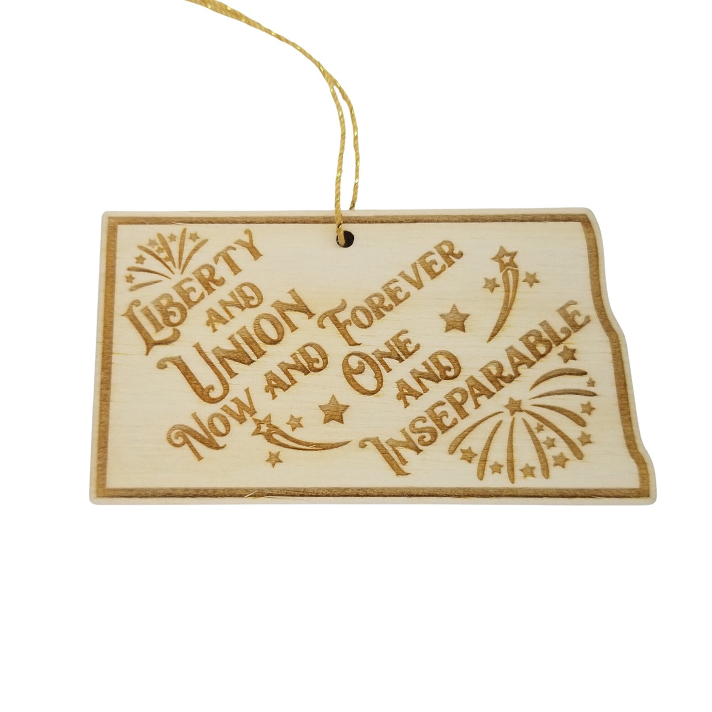 North Dakota Wood Ornament - ND State Shape with State Motto Cutout - Handmade Wood Ornament Made in USA Christmas Decor