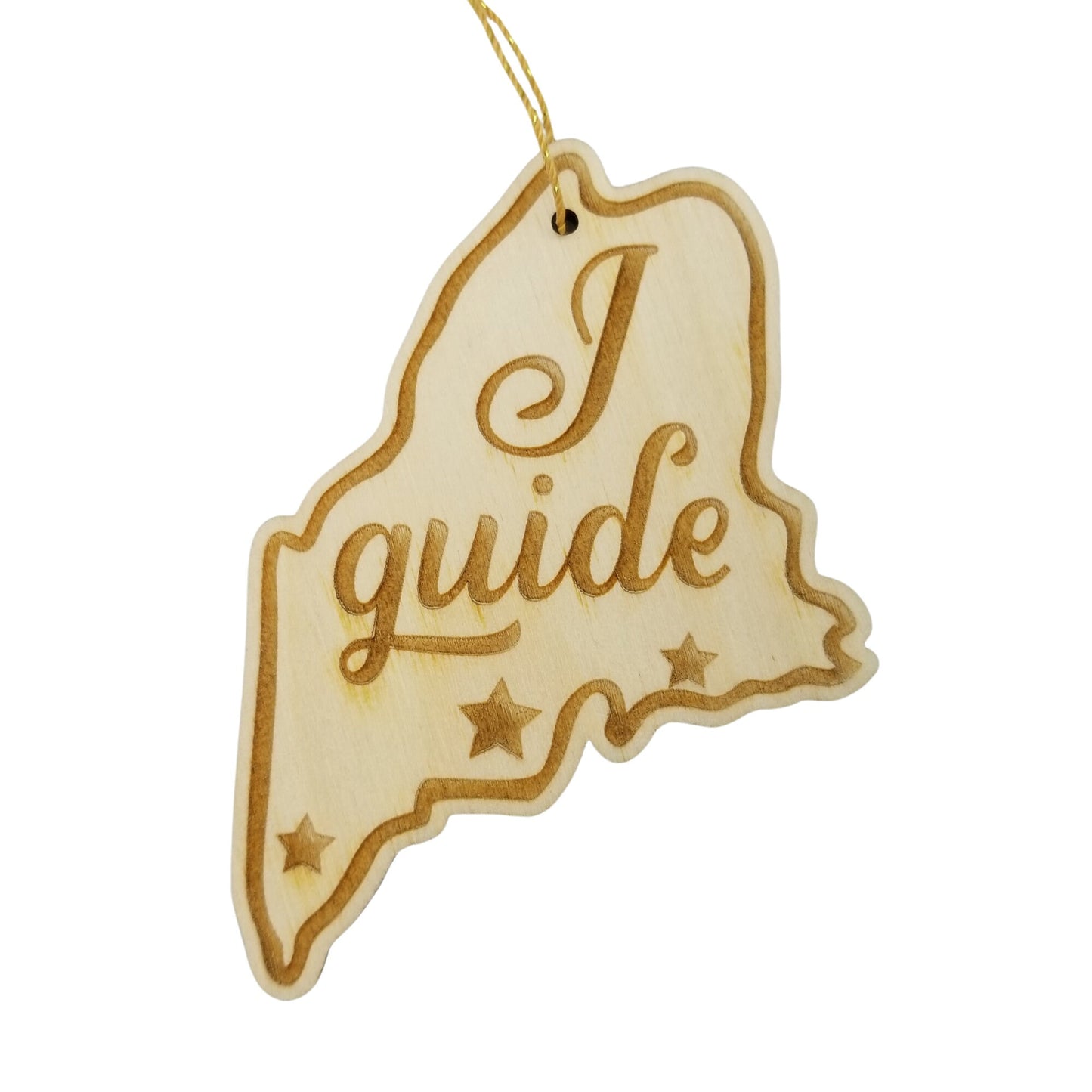 Maine Wood Ornament - ME State Shape with State Motto - Handmade Wood Ornament Made in USA Christmas Decor