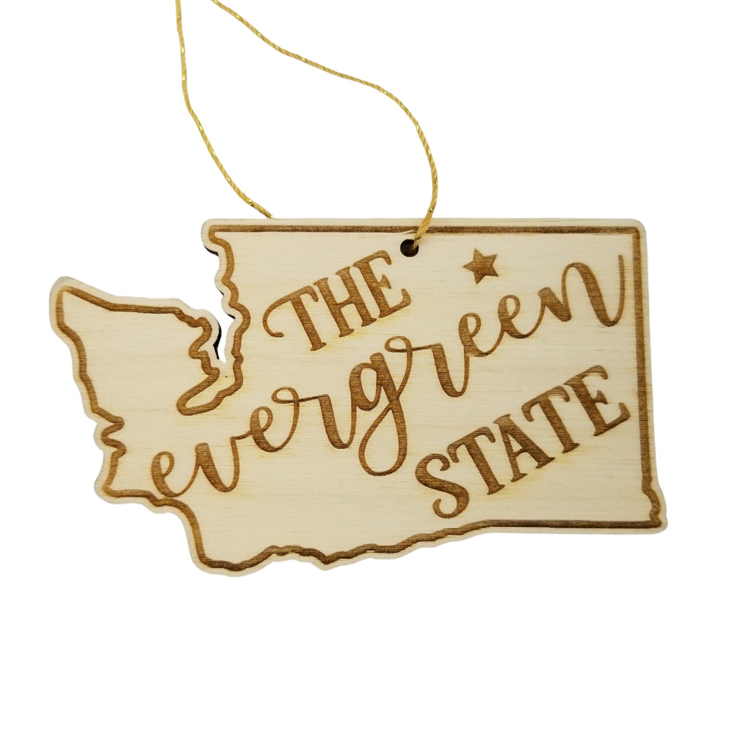 Washington Wood Ornament - WA State Shape with State Motto - Handmade Made in USA Christmas Decor