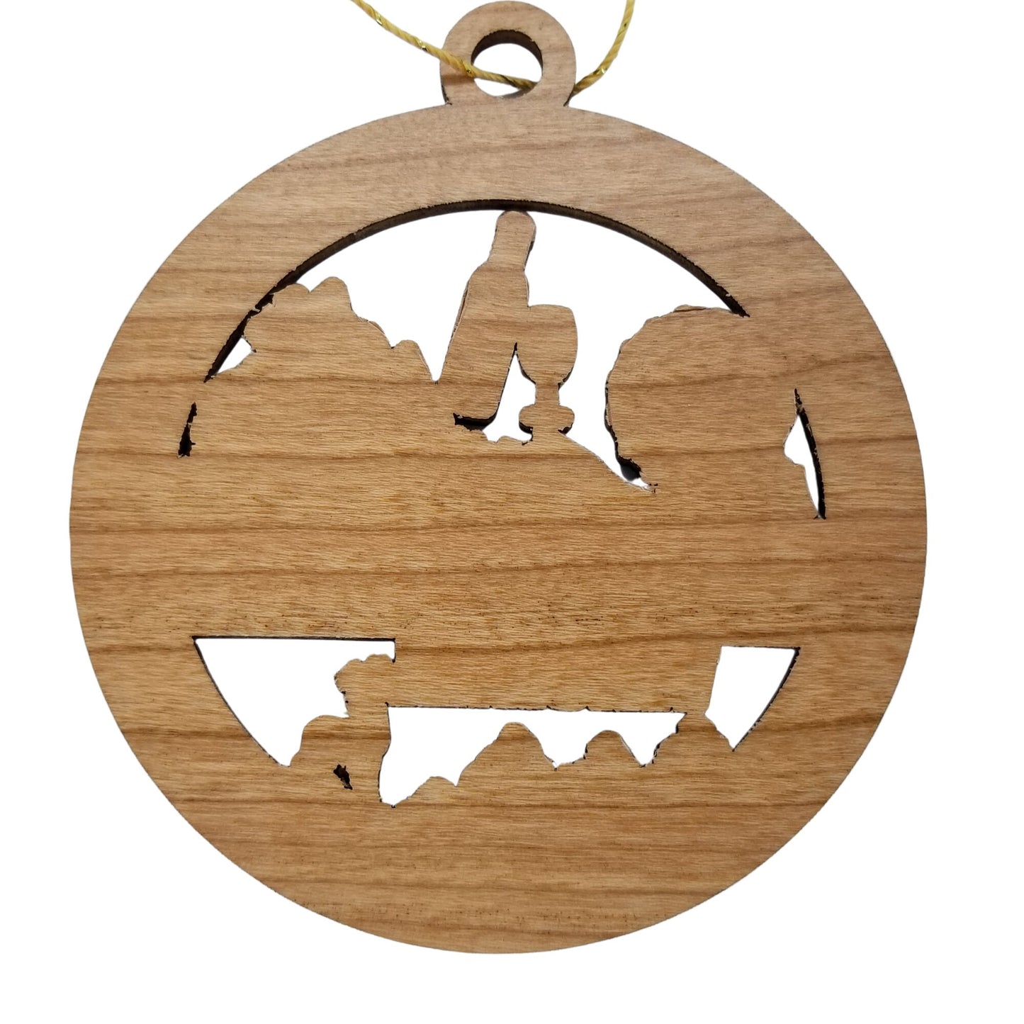 Virginia Wood Ornament - VA Souvenir - Handmade Wood Ornament Made in USA State Shape Cardinal Fish Hooks Wine Ferris Wheel Mountains Trees