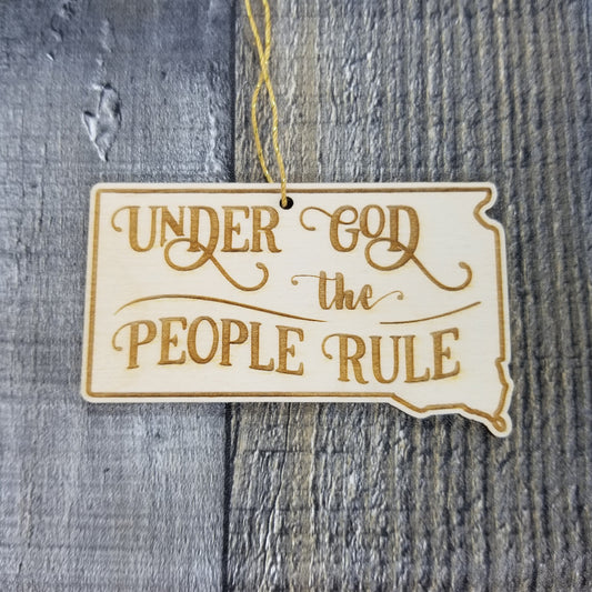 South Dakota Wood Ornament - SD State Shape with State Motto - Handmade Wood Ornament Made in USA Christmas Decor