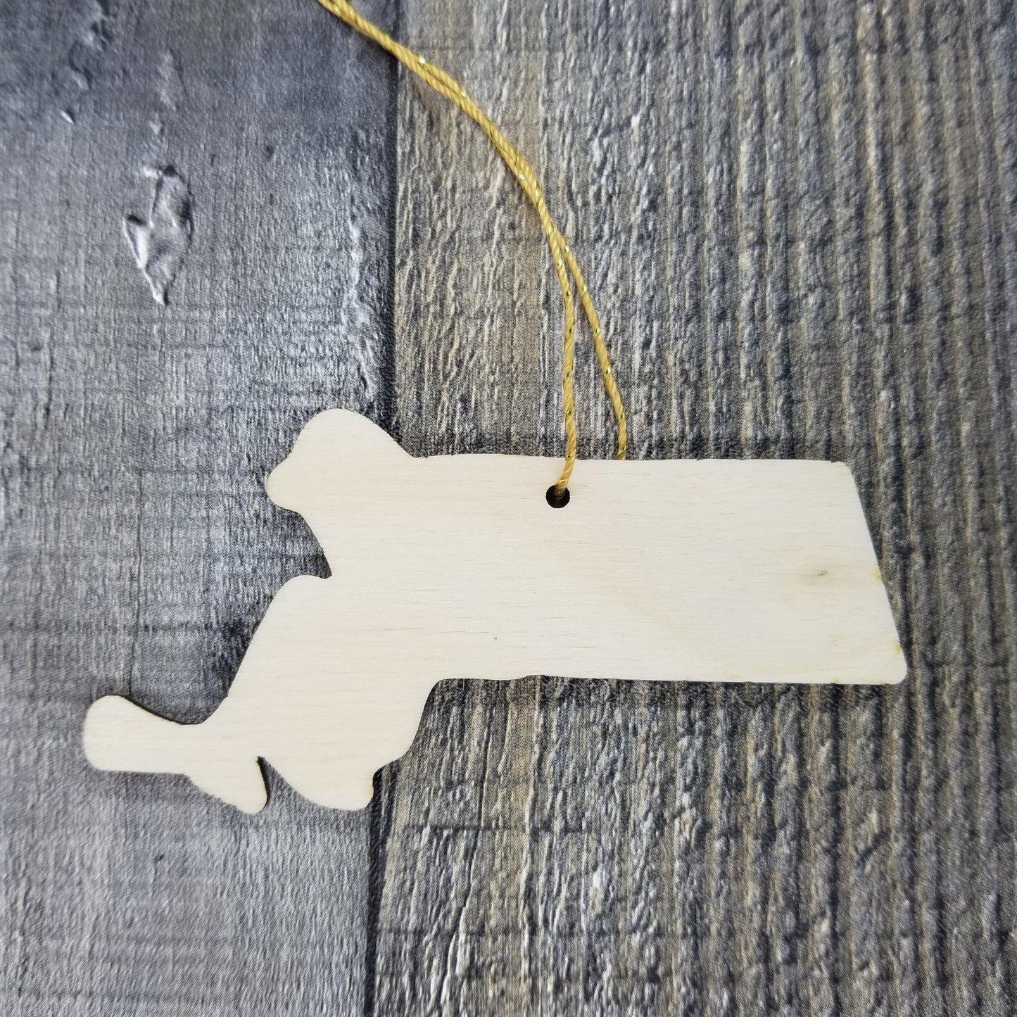 Massachusetts Wood Ornament - MA State Shape with State Motto - Handmade Wood Ornament Made in USA Christmas Decor
