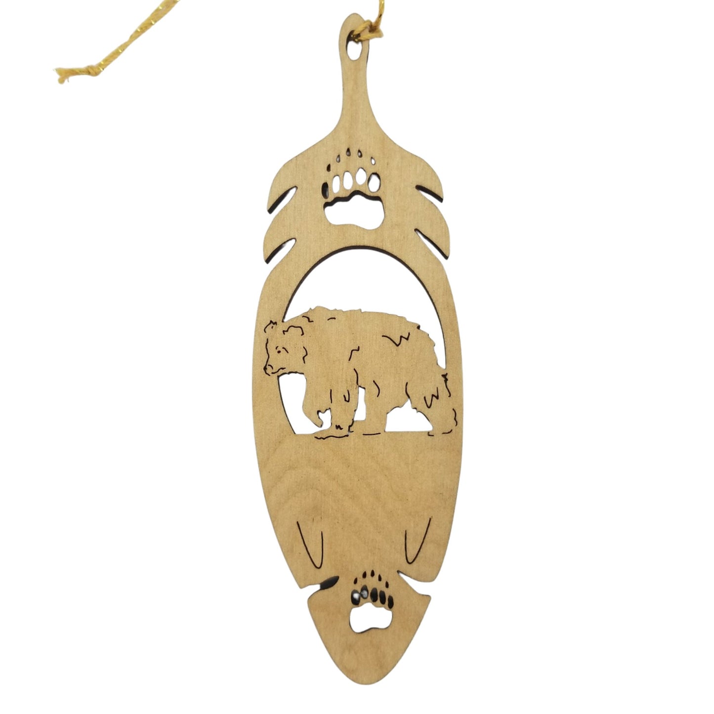 Tok Alaska Bear Christmas Ornament Wood Laser Cut Handmade in USA Souvenir Memento Feather 5.375" Travel Gift Leaf