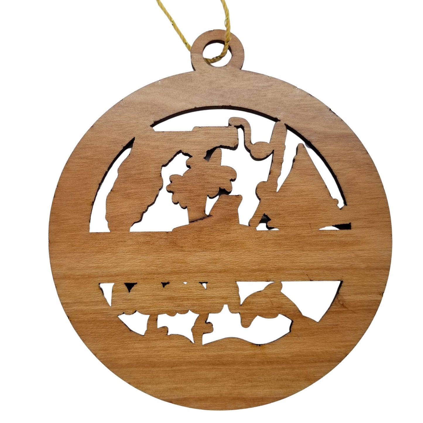 Florida Wood Ornament - FL Souvenir - Handmade Wood Ornament Made in USA State Shape Sailboat Fishing Pole Palm Trees Orange Space Shuttle