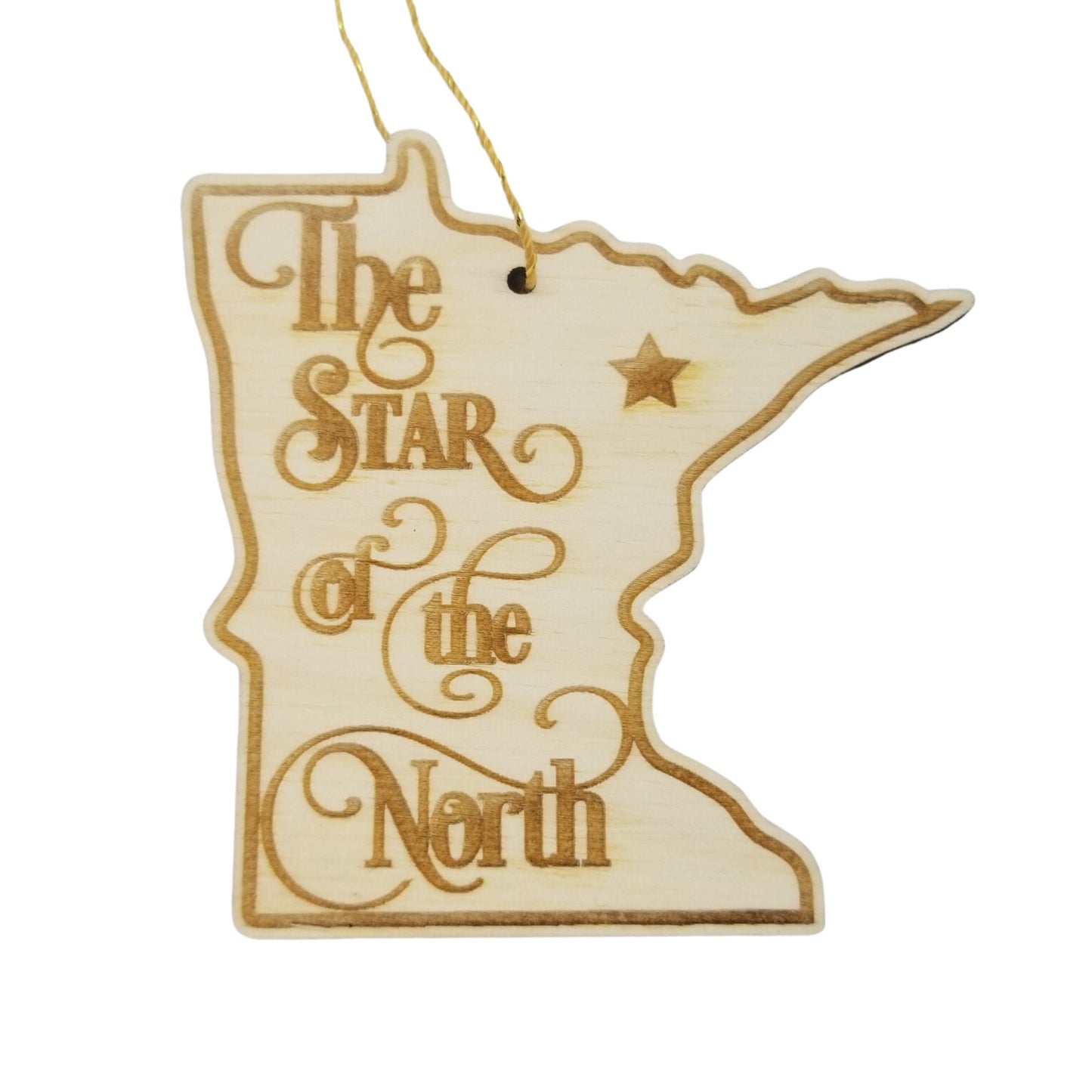Minnesota Wood Ornament - MN State Shape with State Motto - Handmade Wood Ornament Made in USA Christmas Decor